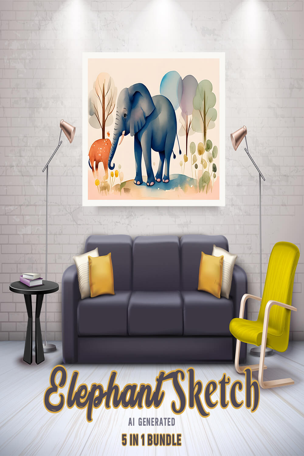 Free Creative & Cute Elephant Watercolor Painting Art Vol 14 pinterest preview image.