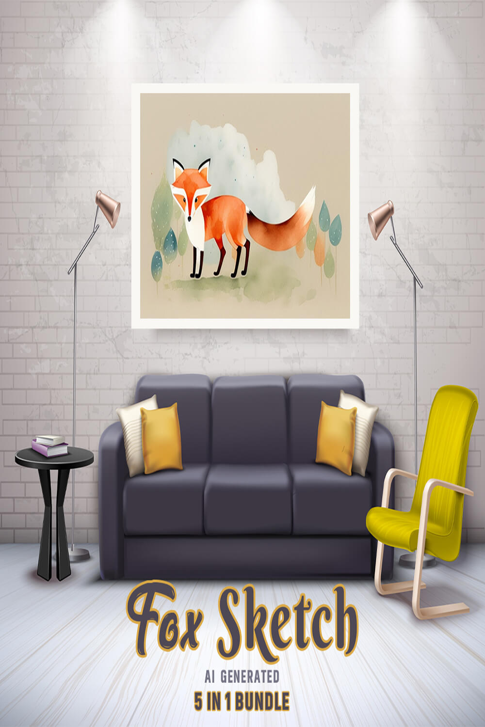 Free Creative & Cute Fox Watercolor Painting Art Vol 16 pinterest preview image.