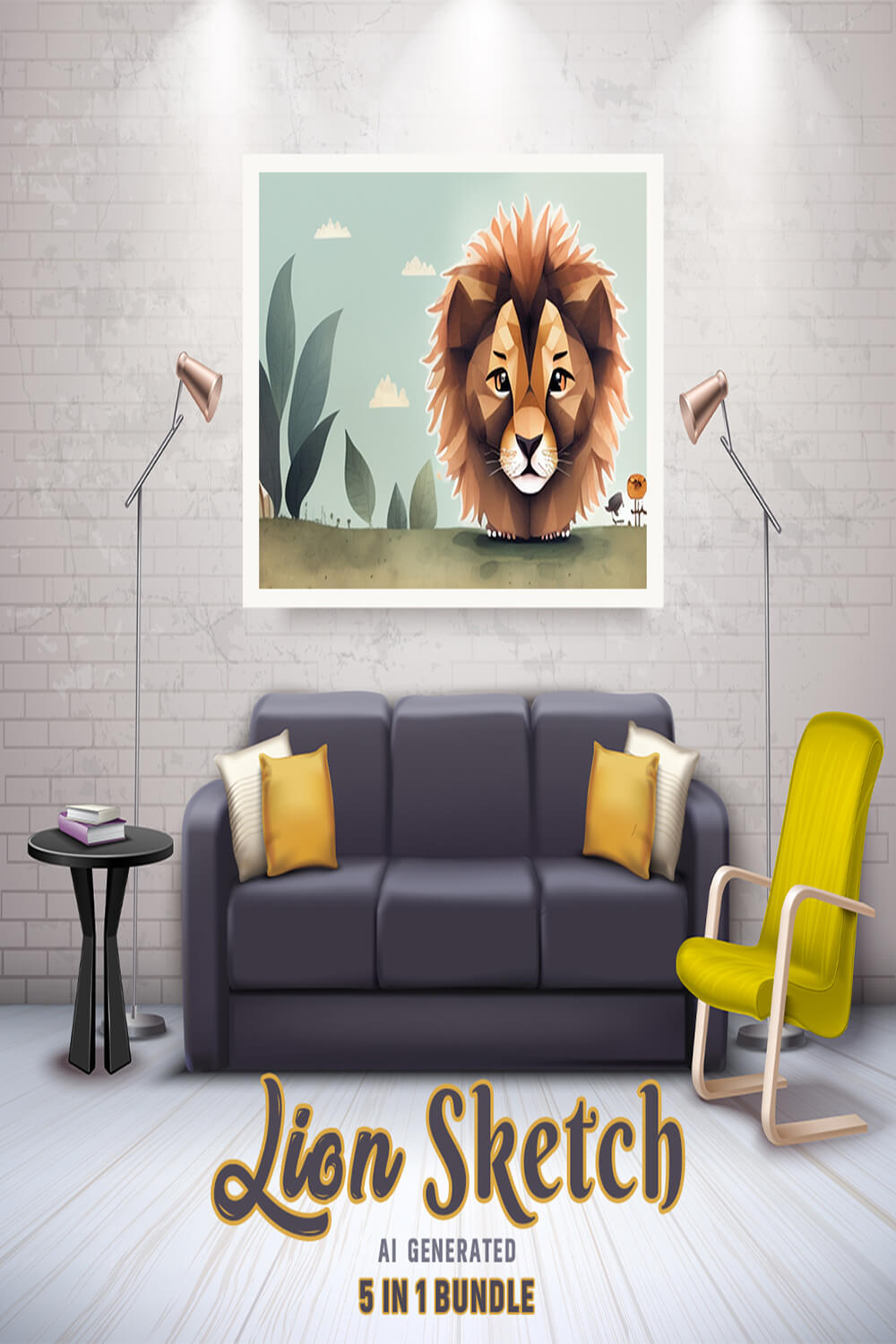 Free Creative & Cute Lion Watercolor Painting Art Vol 01 pinterest preview image.