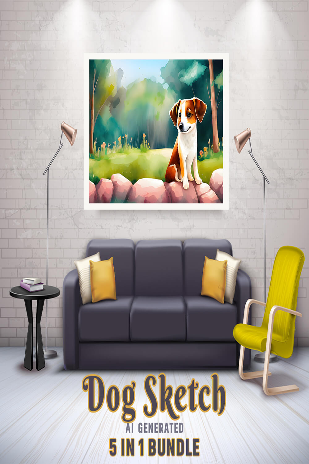 Free Creative & Cute Dog Watercolor Painting Art Vol 2 pinterest preview image.