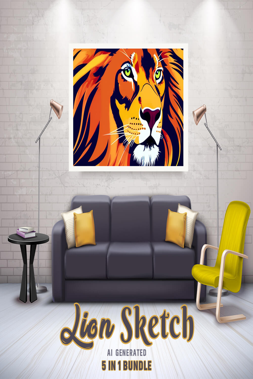 Free Creative & Cute Lion Watercolor Painting Art Vol 16 pinterest preview image.