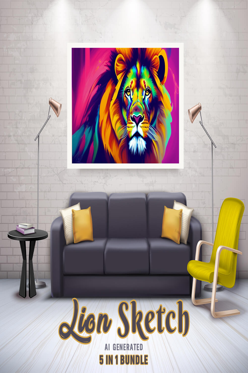 Free Creative & Cute Lion Watercolor Painting Art Vol 05 pinterest preview image.