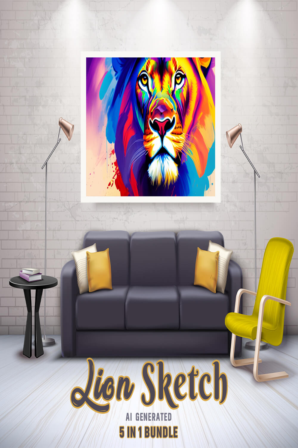 Free Creative & Cute Lion Watercolor Painting Art Vol 04 pinterest preview image.