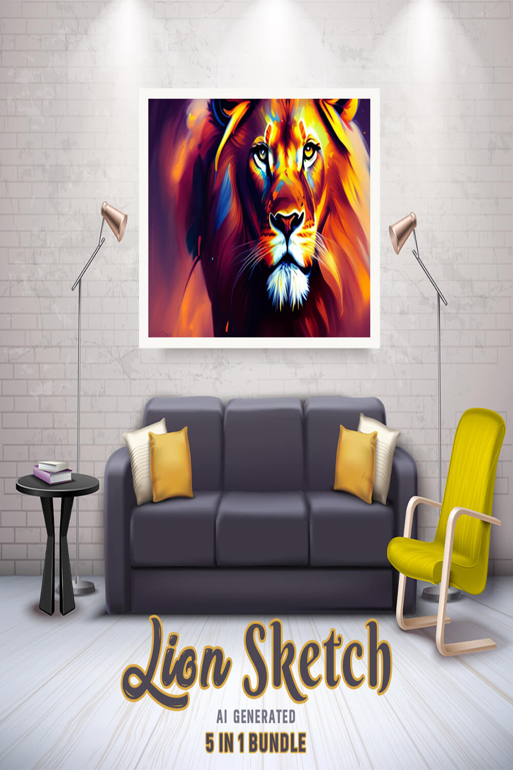 Free Creative & Cute Lion Watercolor Painting Art Vol 09 pinterest preview image.