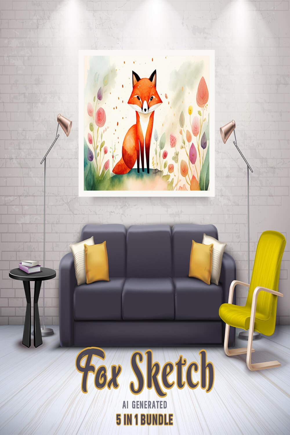 Free Creative & Cute Fox Watercolor Painting Art Vol 14 pinterest preview image.