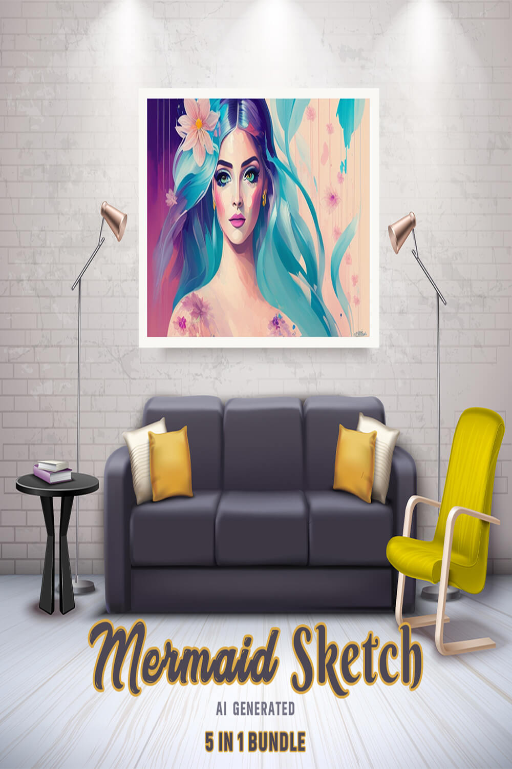 Free Creative & Cute Mermaid Watercolor Painting Art Vol 09 pinterest preview image.