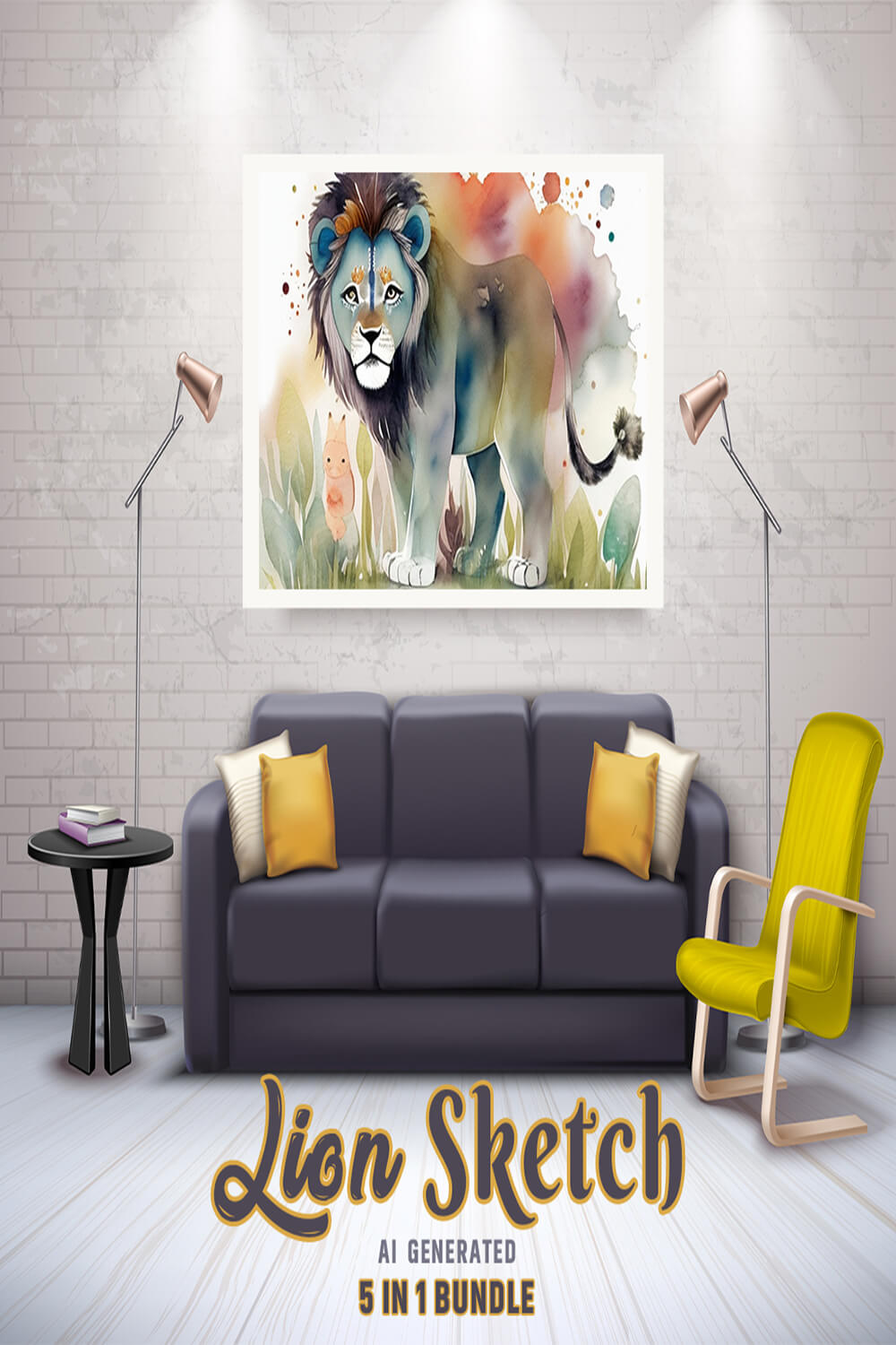 Free Creative & Cute Lion Watercolor Painting Art Vol 11 pinterest preview image.