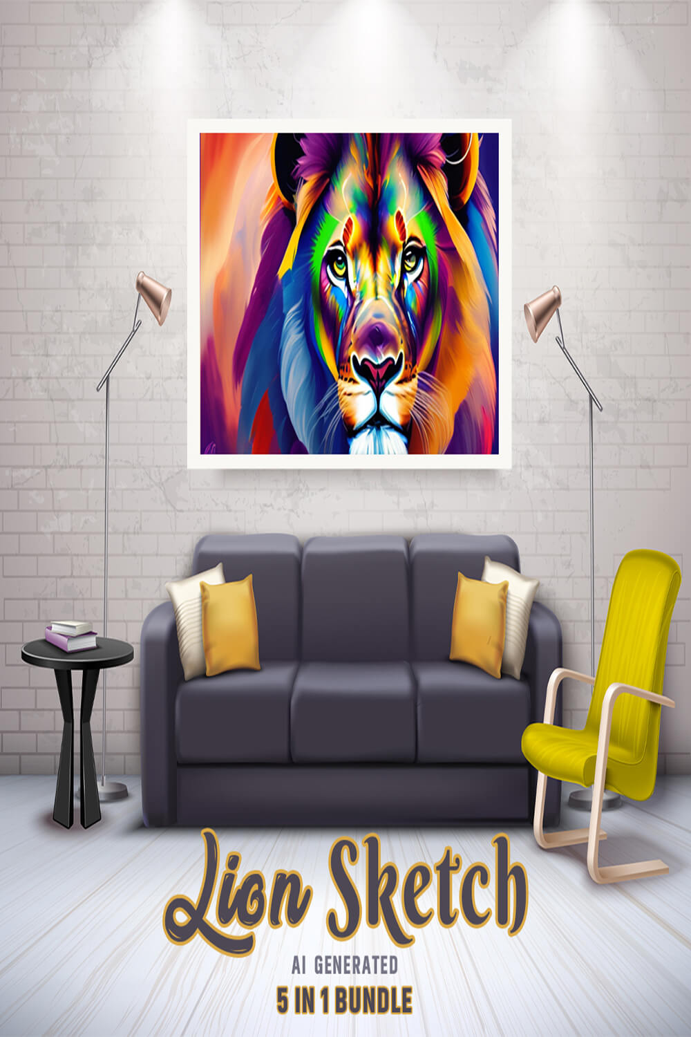 Free Creative & Cute Lion Watercolor Painting Art Vol 06 pinterest preview image.