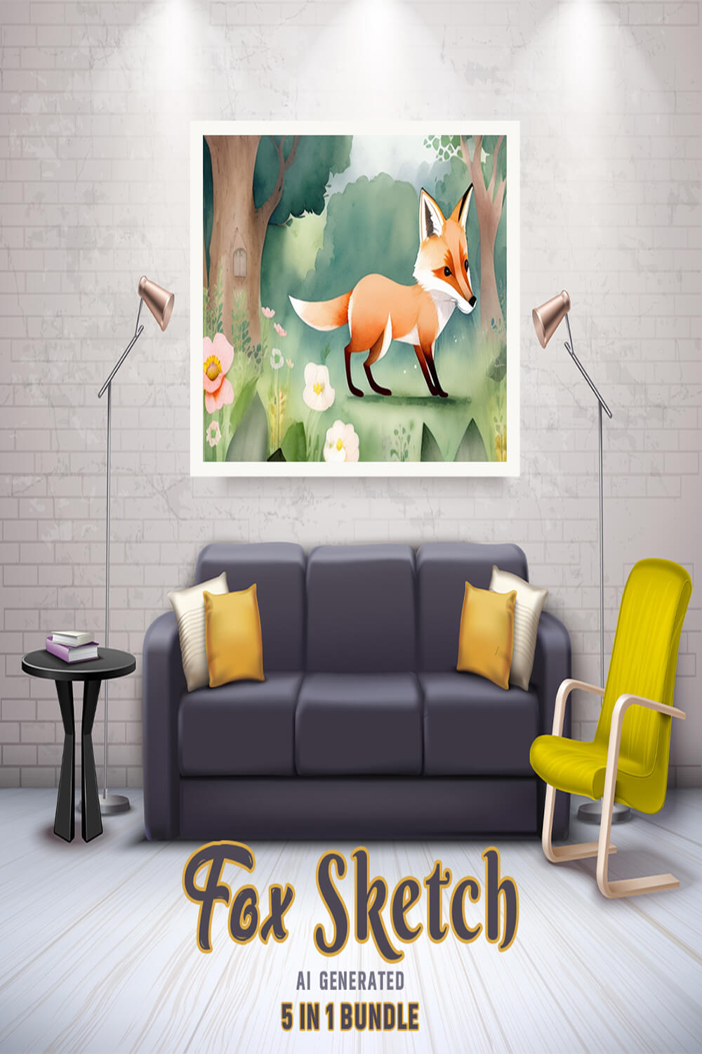 Free Creative & Cute Fox Watercolor Painting Art Vol 7 pinterest preview image.