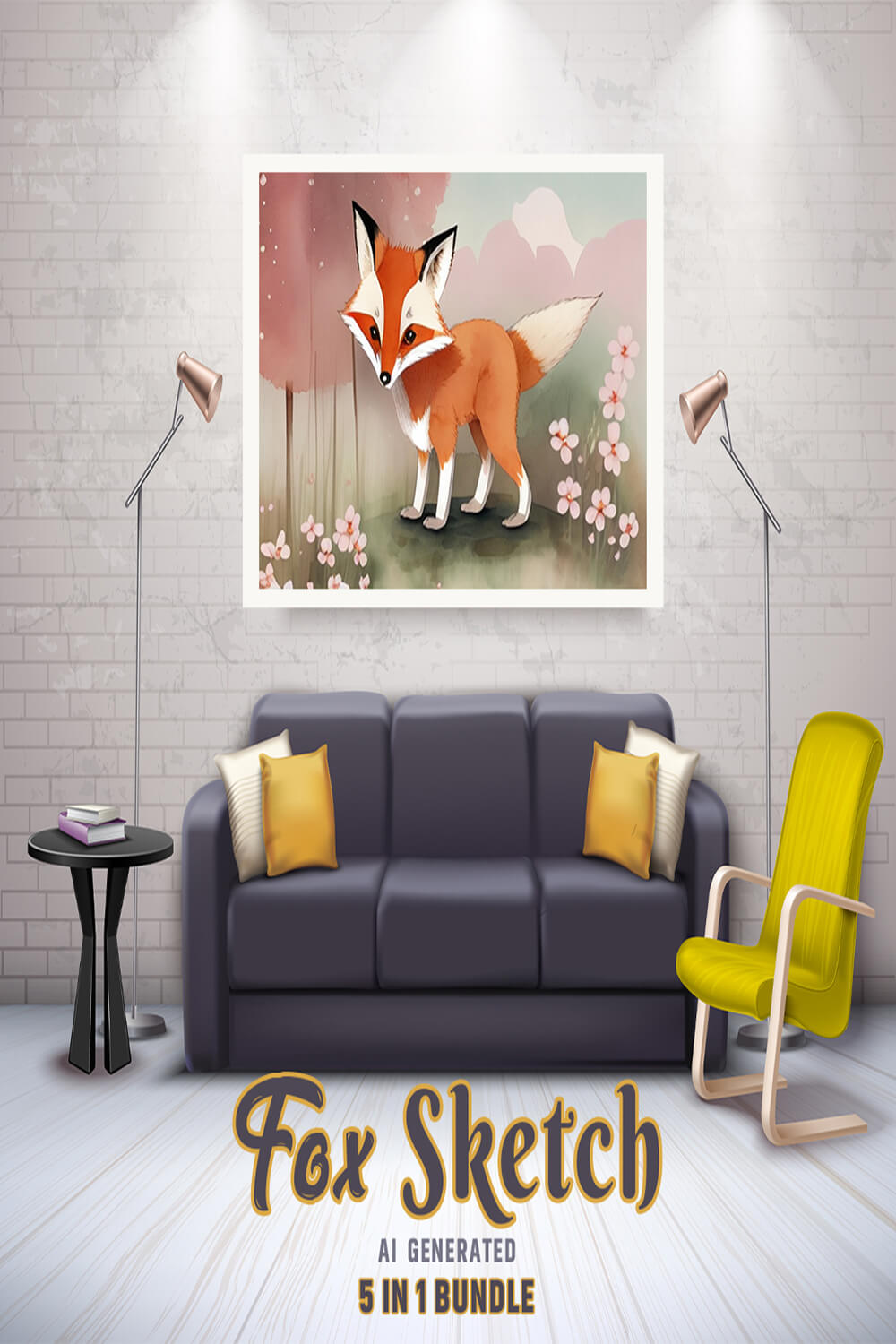 Free Creative & Cute Fox Watercolor Painting Art Vol 15 pinterest preview image.