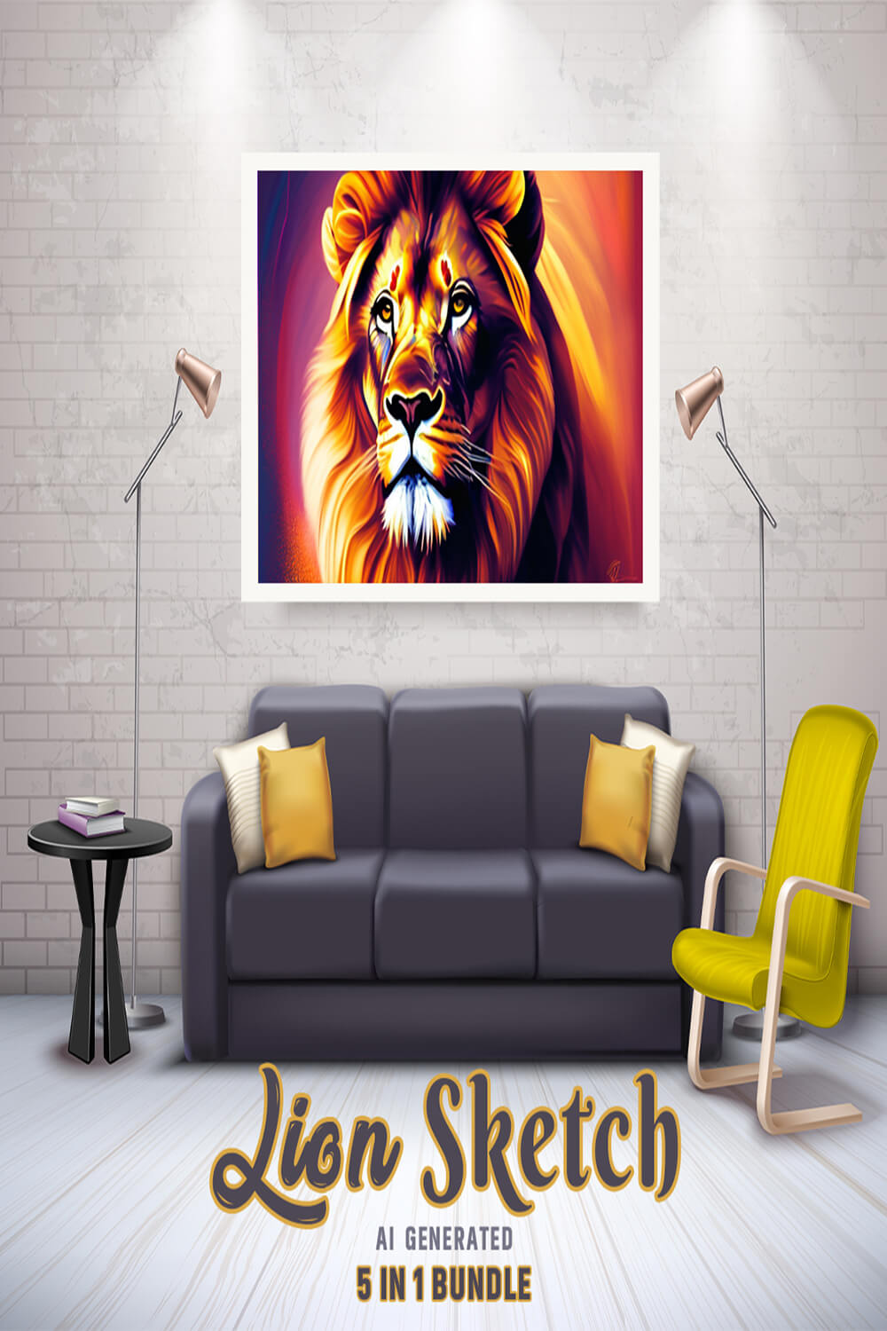 Free Creative & Cute Lion Watercolor Painting Art Vol 07 pinterest preview image.