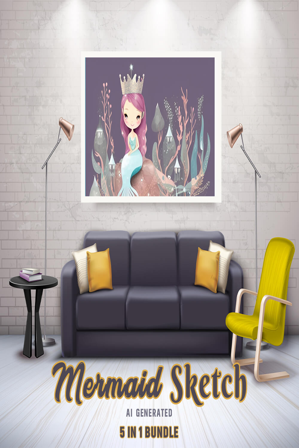 Free Creative & Cute Mermaid Watercolor Painting Art Vol 14 pinterest preview image.