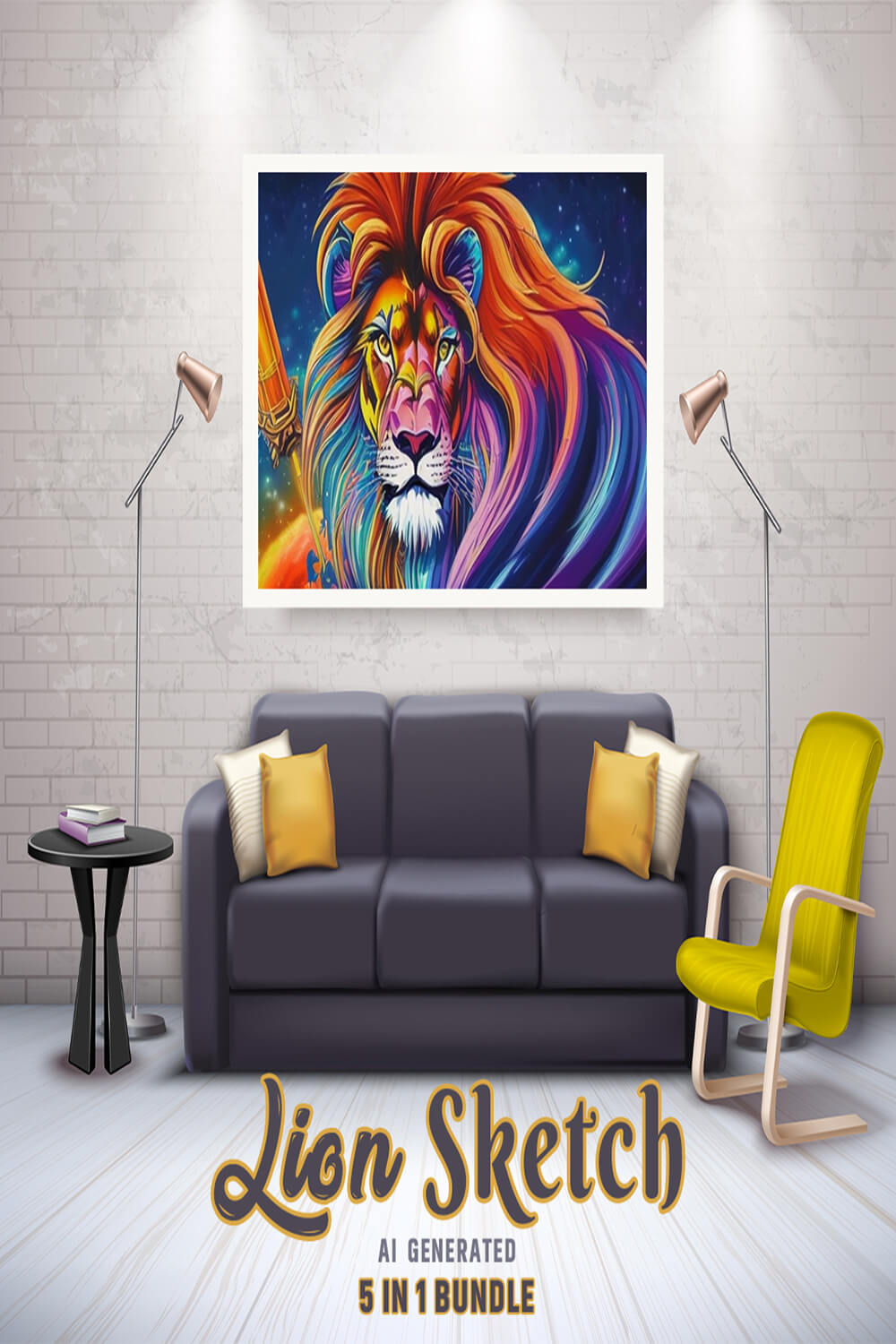 Free Creative & Cute Lion Watercolor Painting Art Vol 15 pinterest preview image.