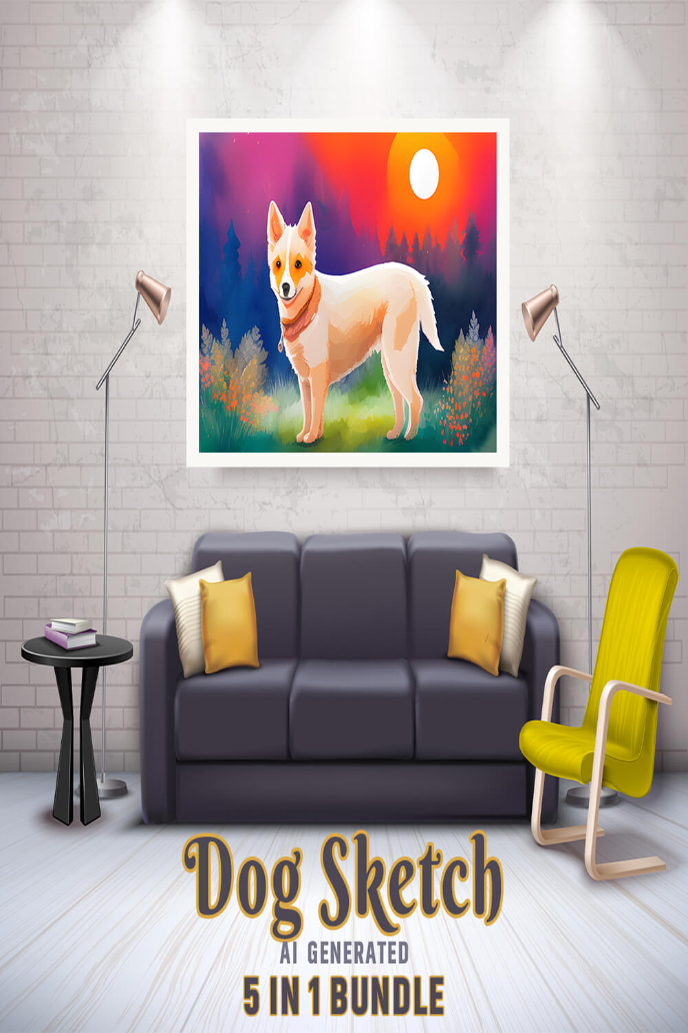 Free Creative & Cute Dog Watercolor Painting Art Vol 12 pinterest preview image.