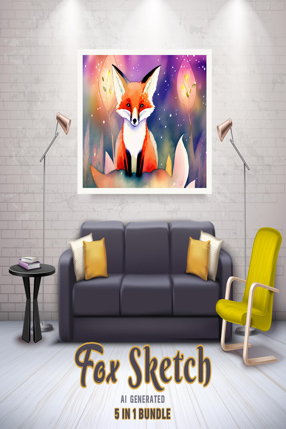 Free Creative & Cute Fox Watercolor Painting Art Vol 13 pinterest preview image.