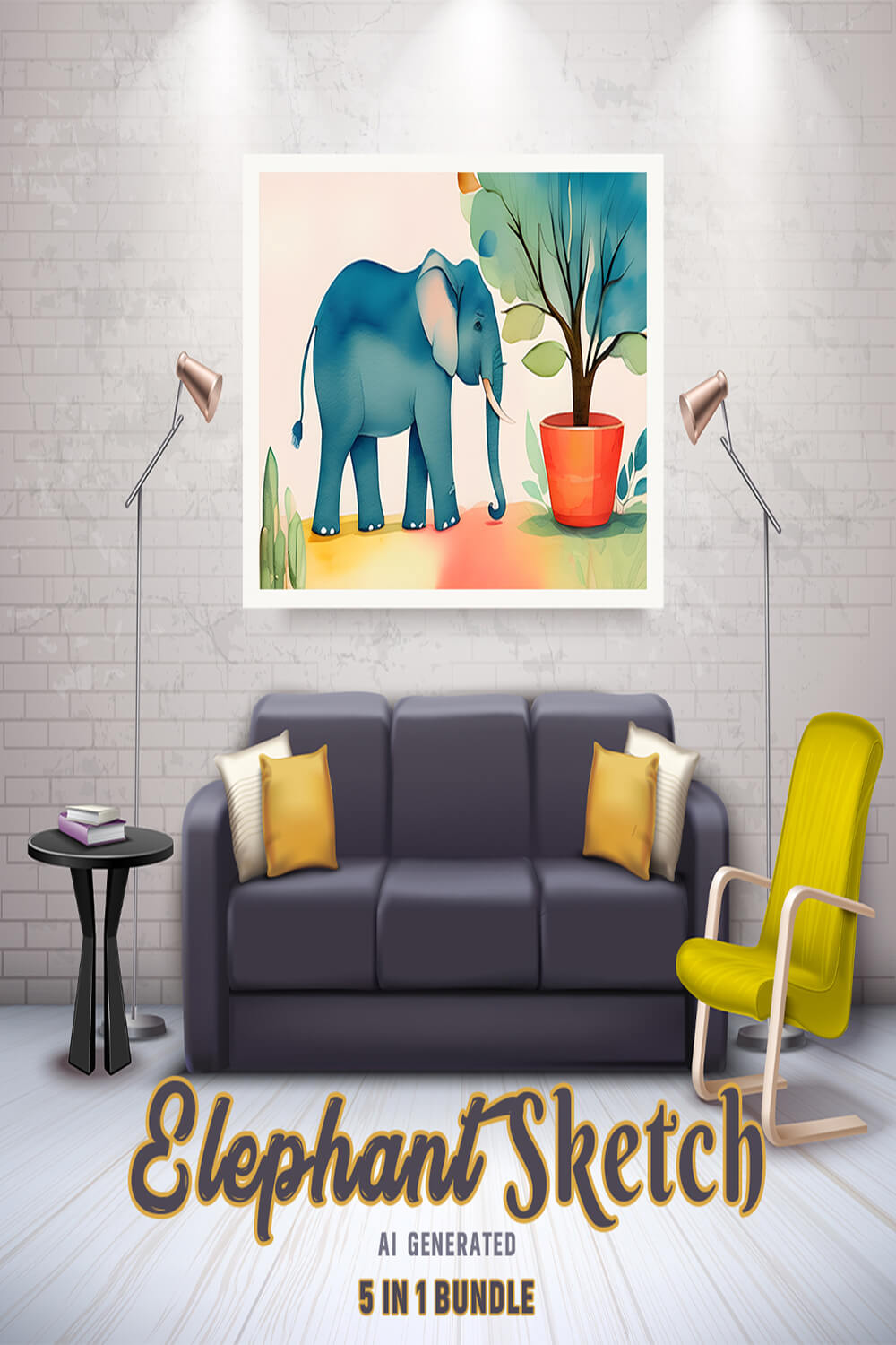 Free Creative & Cute Elephant Watercolor Painting Art Vol 6 pinterest preview image.