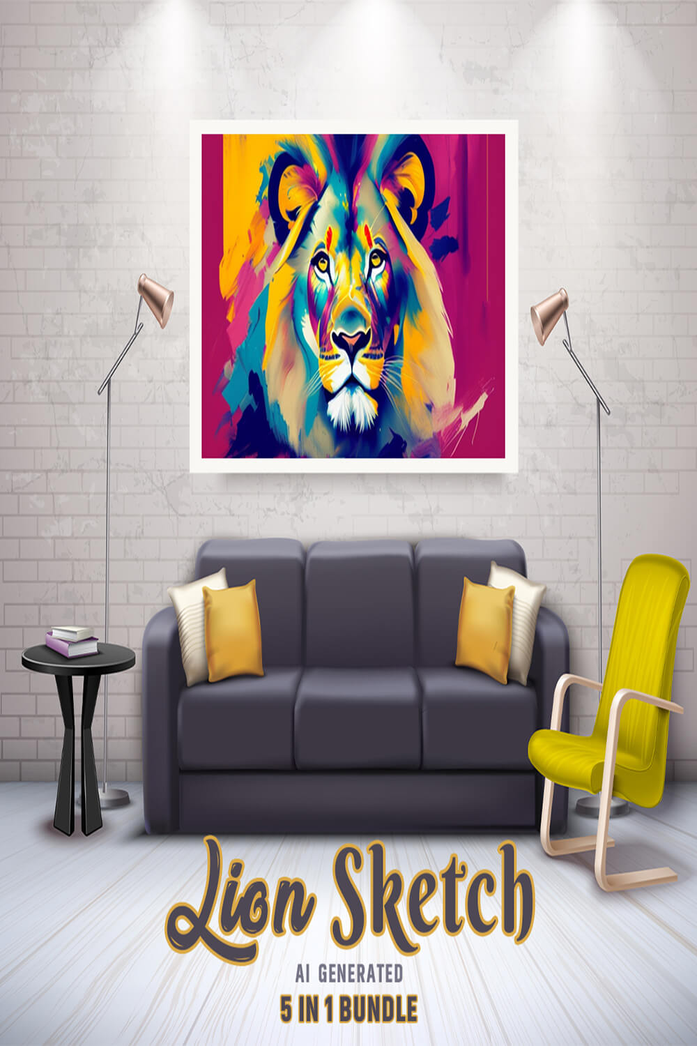 Free Creative & Cute Lion Watercolor Painting Art Vol 19 pinterest preview image.