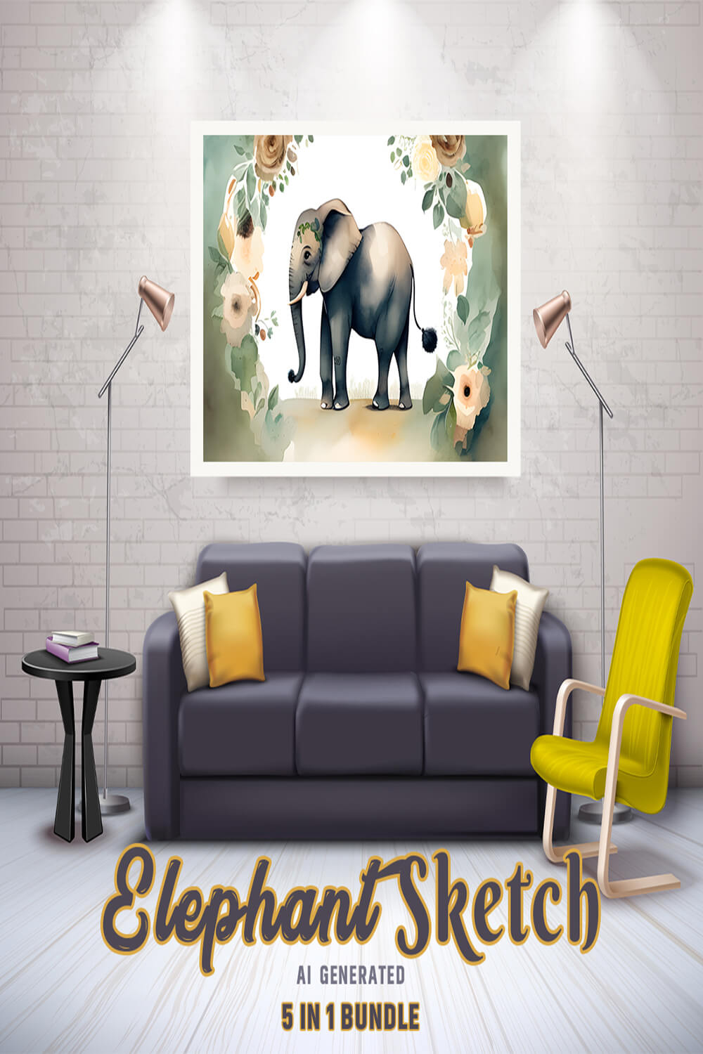 Free Creative & Cute Elephant Watercolor Painting Art Vol 5 pinterest preview image.