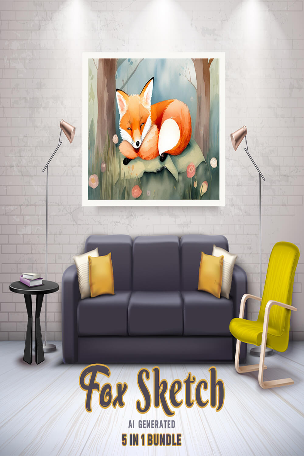 Free Creative & Cute Fox Watercolor Painting Art Vol 6 pinterest preview image.