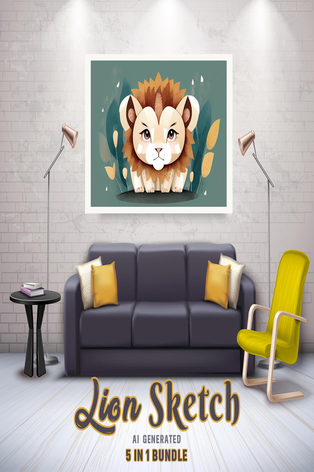 Free Creative & Cute Lion Watercolor Painting Art Vol 02 pinterest preview image.