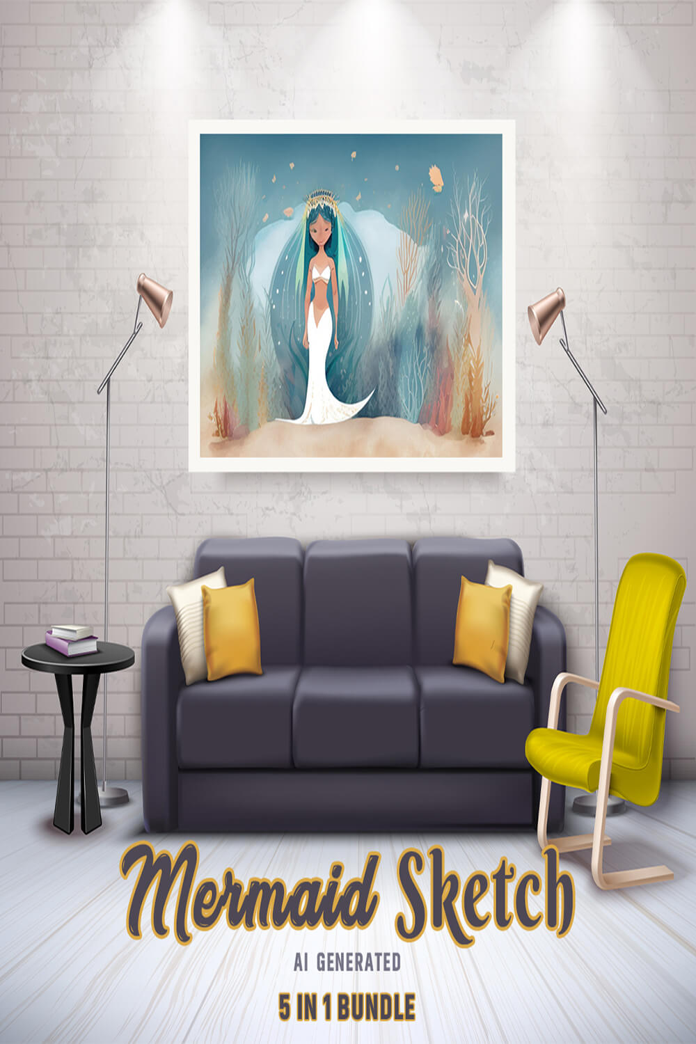 Free Creative & Cute Mermaid Watercolor Painting Art Vol 10 pinterest preview image.