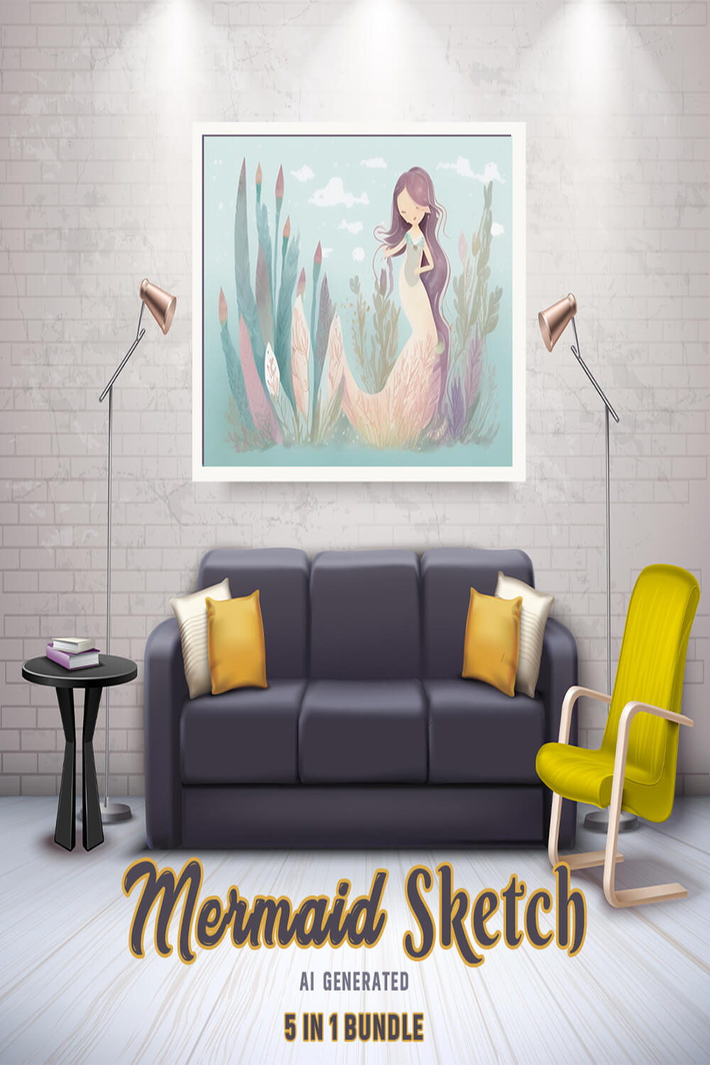 Free Creative & Cute Mermaid Watercolor Painting Art Vol 19 pinterest preview image.