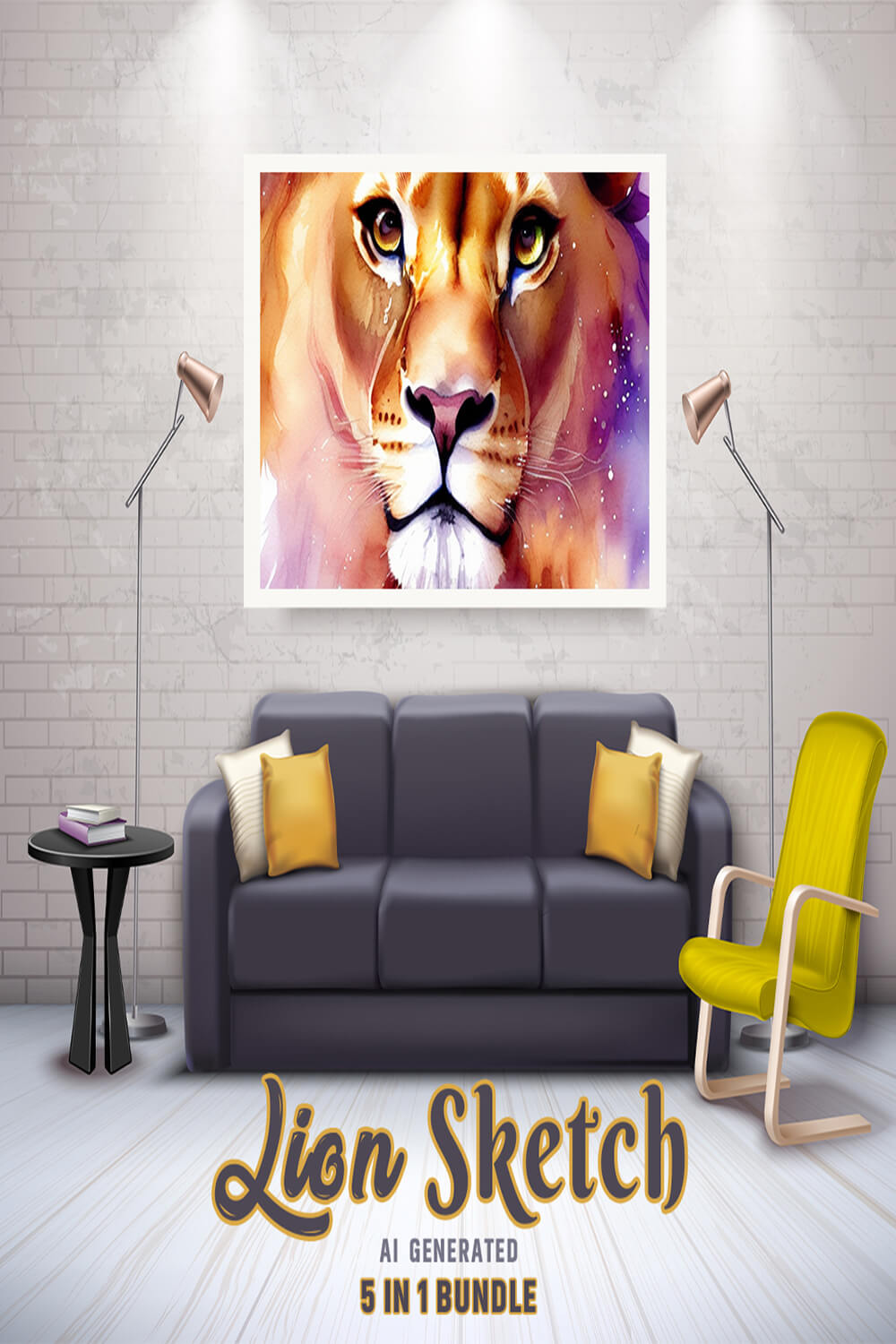 Free Creative & Cute Lion Watercolor Painting Art Vol 14 pinterest preview image.