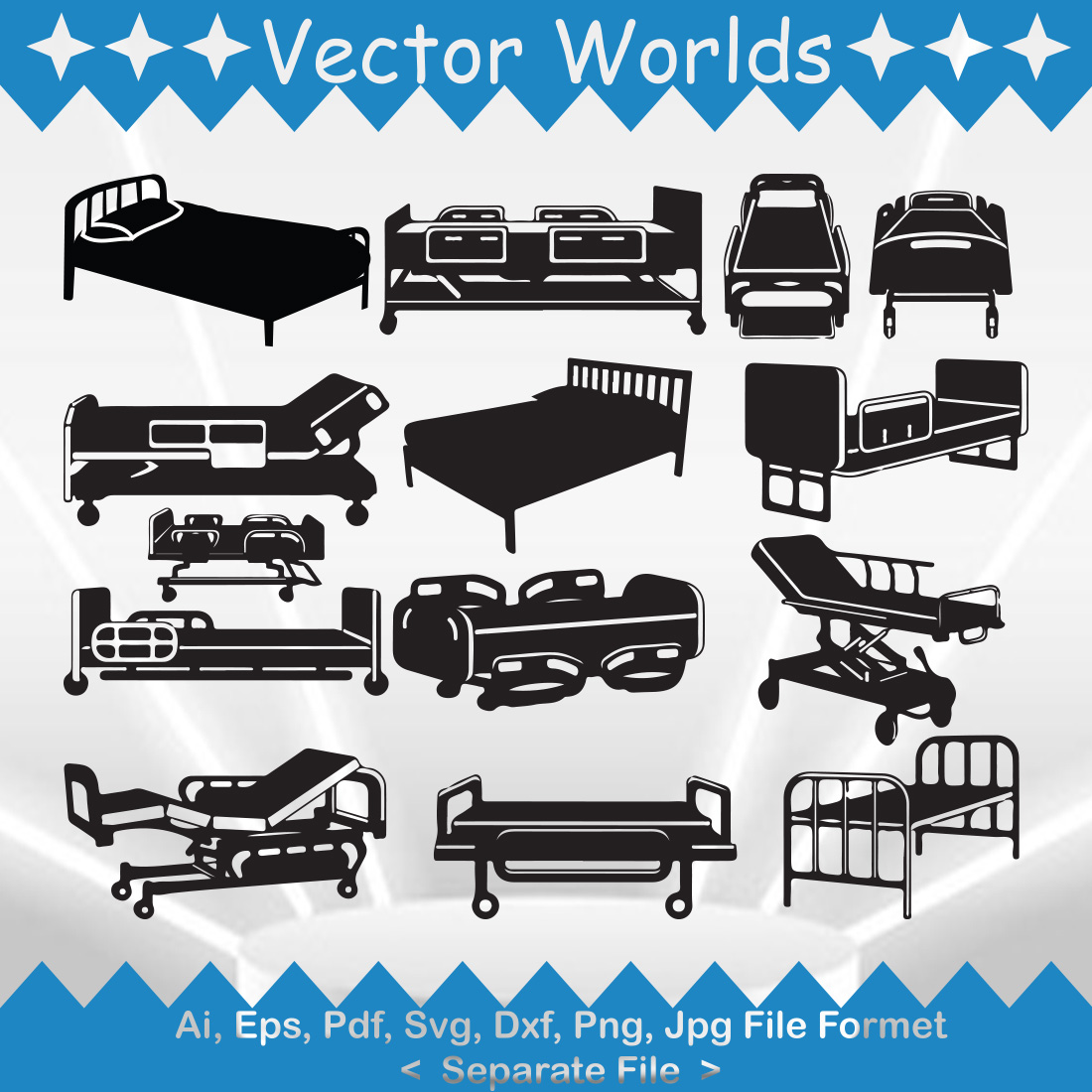 Hospital Bed SVG Vector Design preview image.