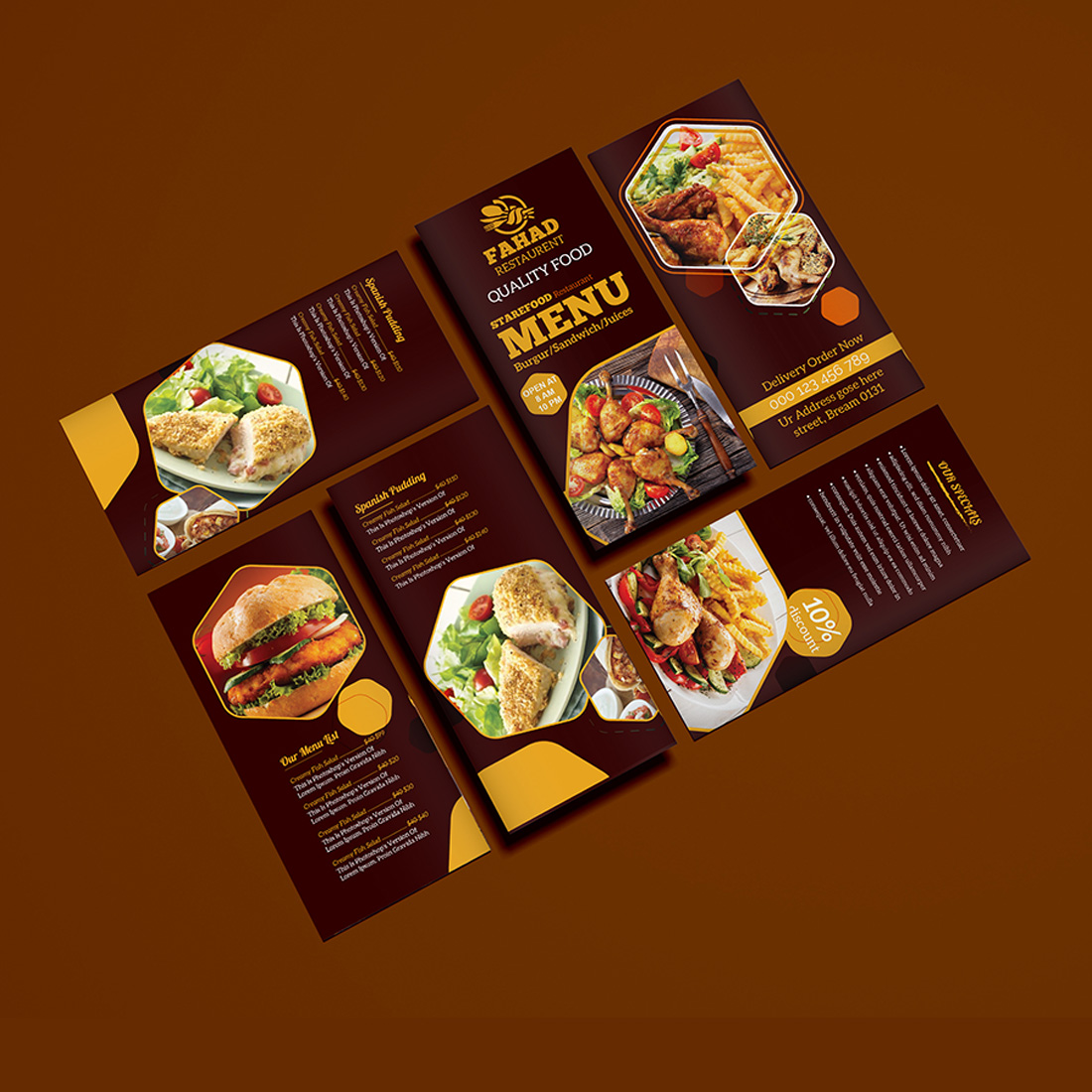Fast Food Trifold Brochure preview image.
