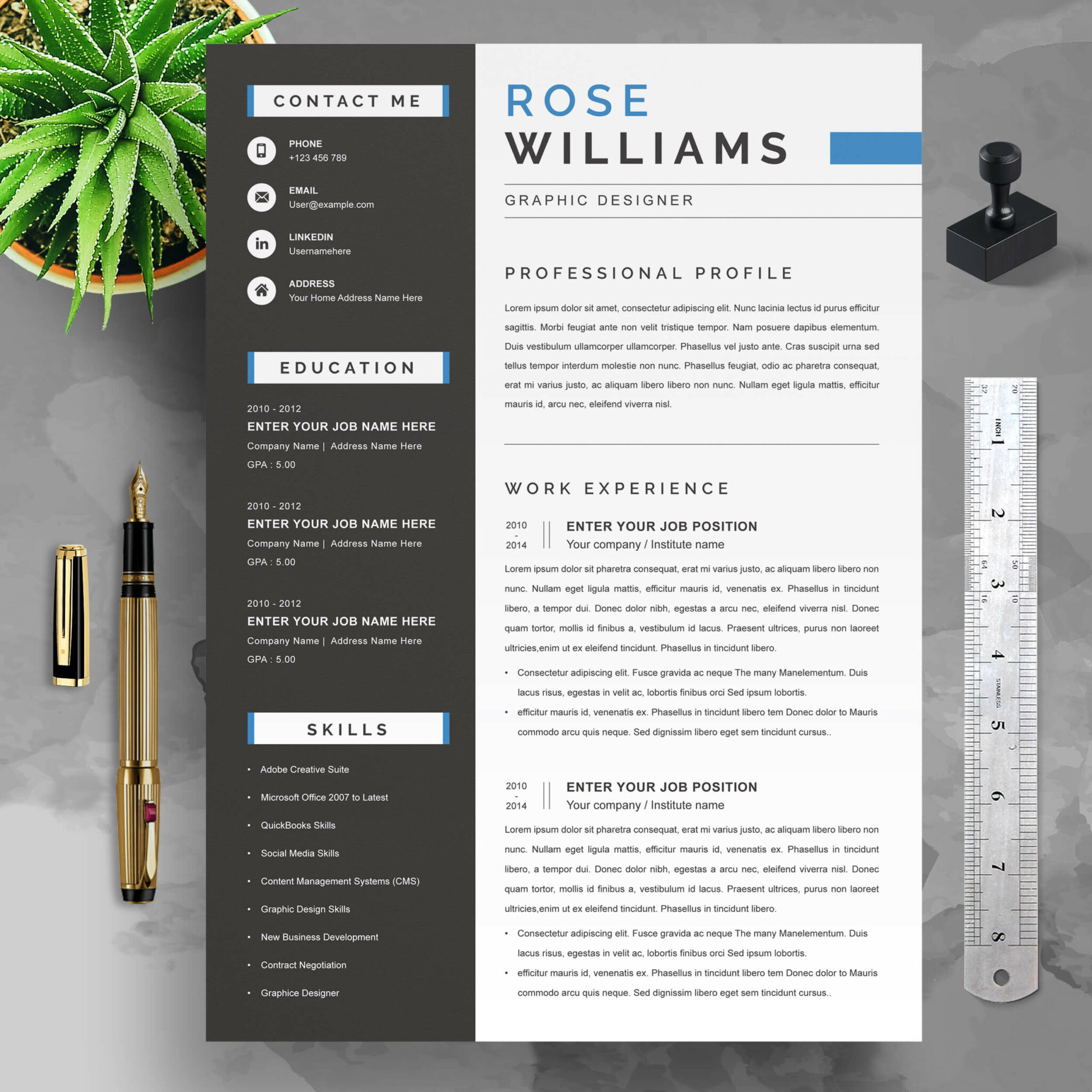 Graphic Design Resume Template | Professional CV Template - MasterBundles