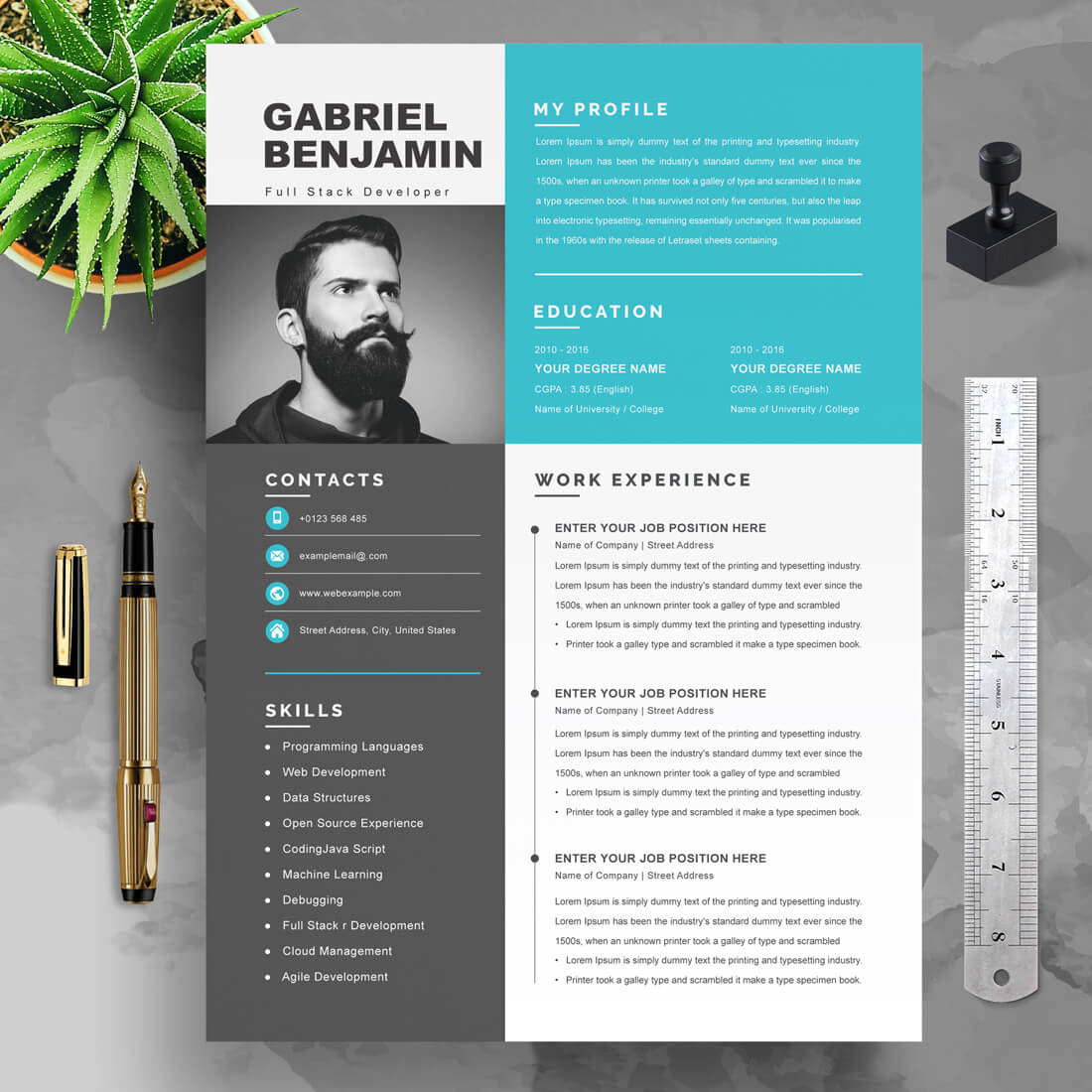 Full Stack Developer Resume Template | Professional Resume Template in Word & PSD Format cover image.