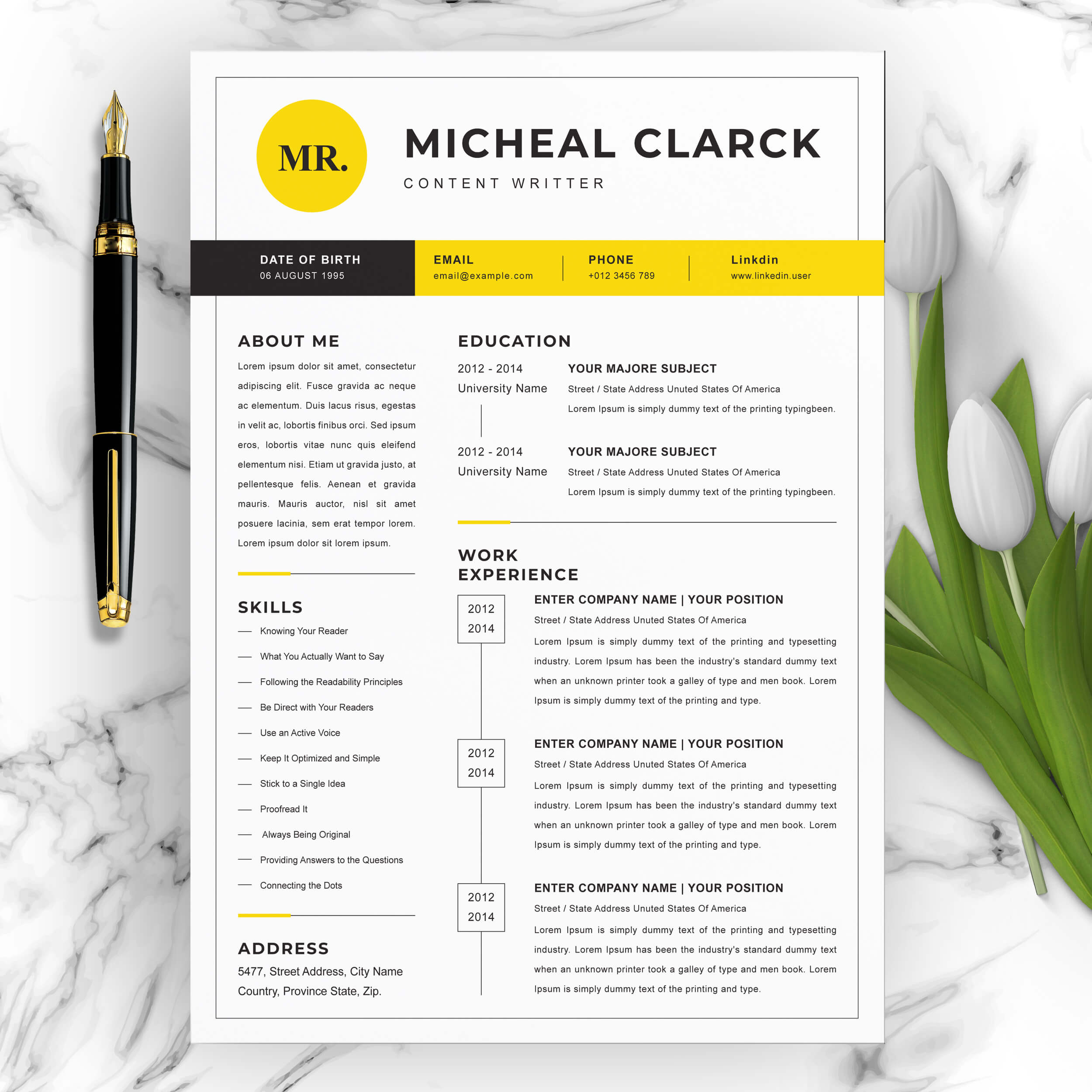 CONTENT WRITER RESUME TEMPLATE | CV TEMPLATE WORD (DOCX) FORMAT cover image.