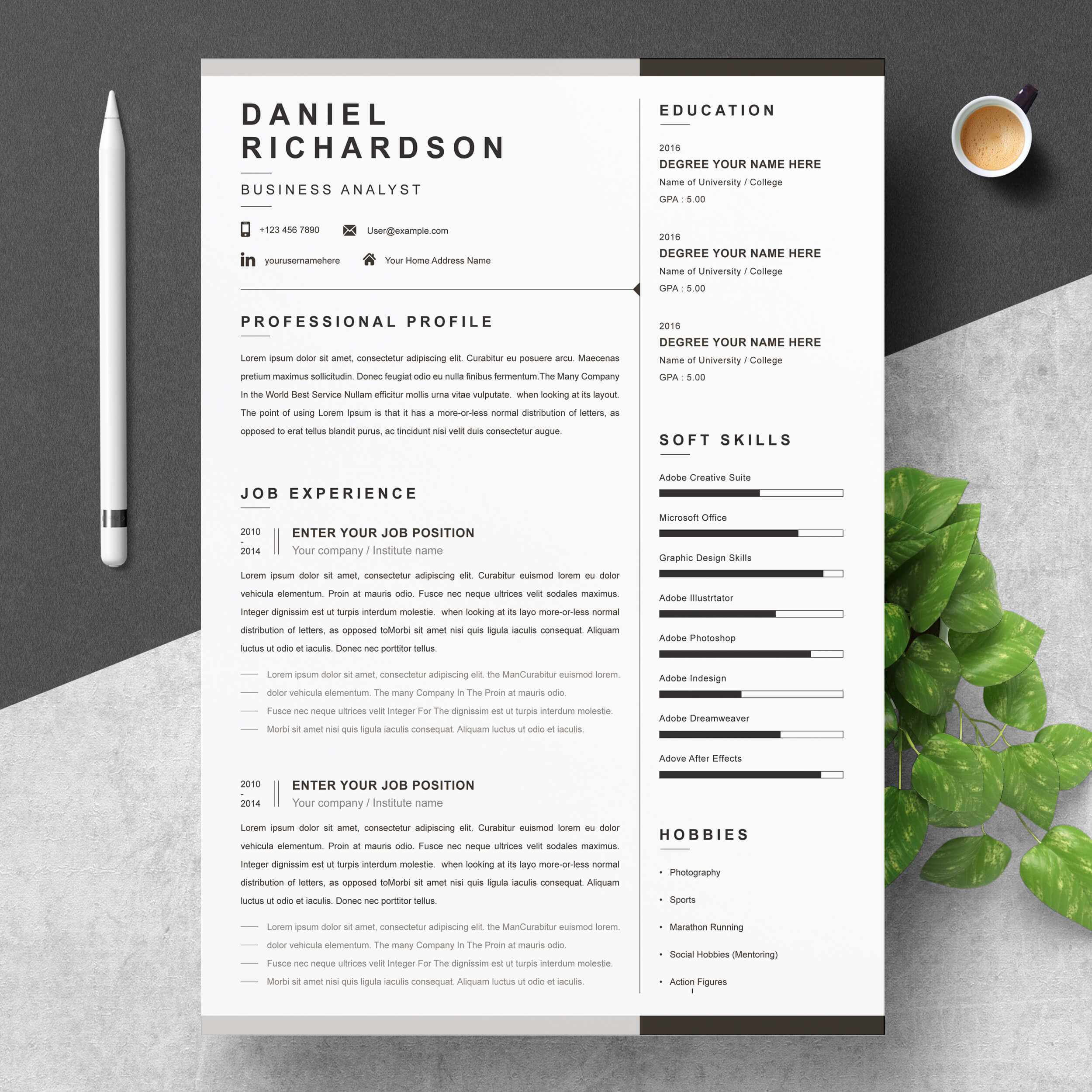 Business Analyst Resume Design Template | Modern Word Resume Template cover image.