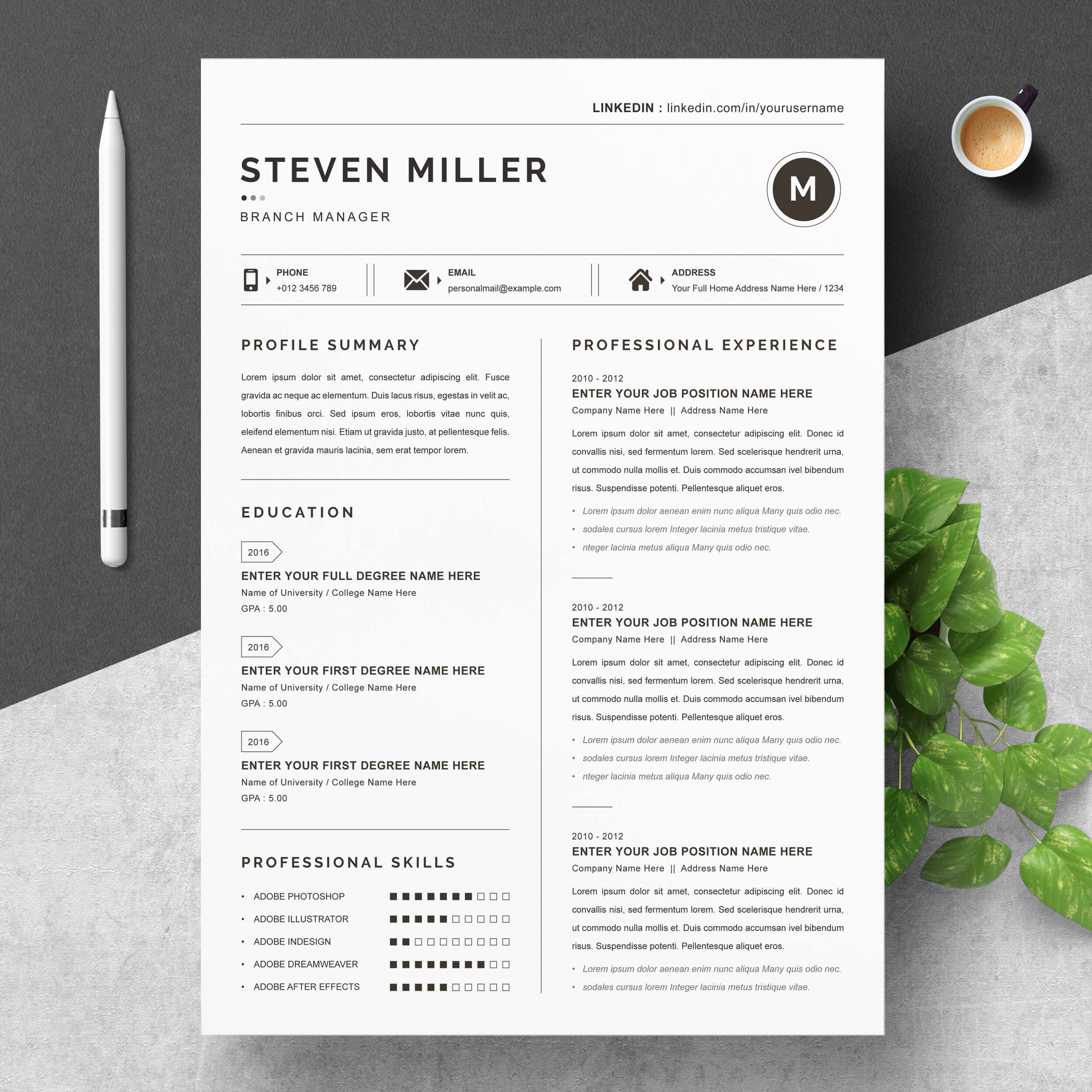 Branch Manager Resume Template | Modern CV Template cover image.
