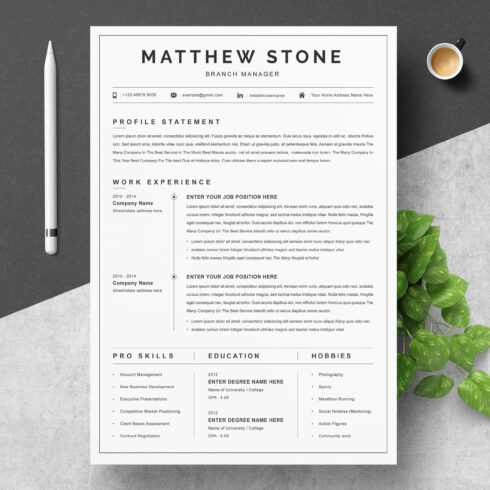 Branch Manager Clean Resume Template | Professional Resume Template cover image.