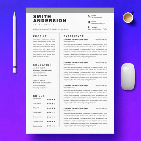 Clean and Elegant Resume Template for Creative Professionals in Design, Advertising, and Media Industries cover image.