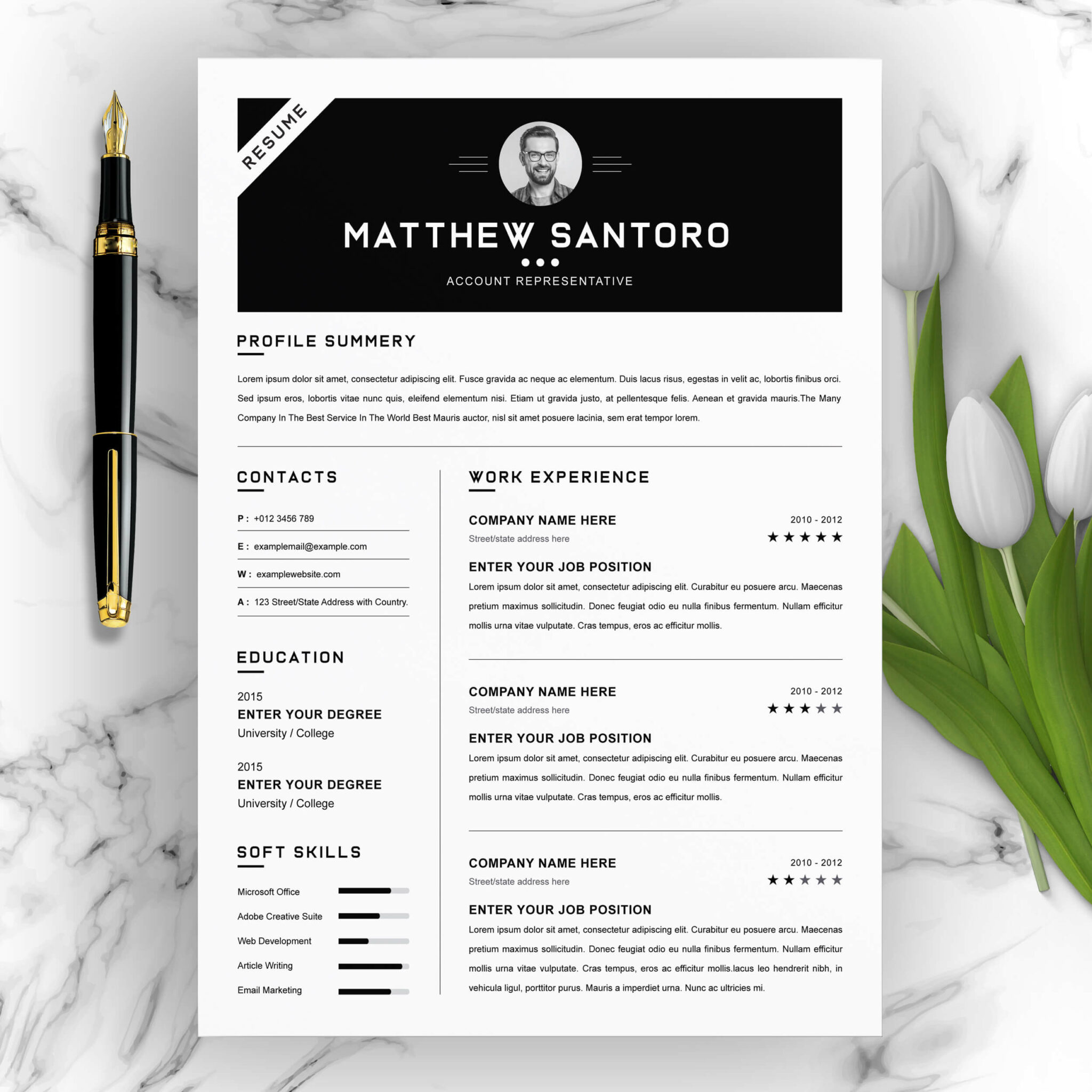 Account Representative Resume Template | Modern PSD Resume Template ...