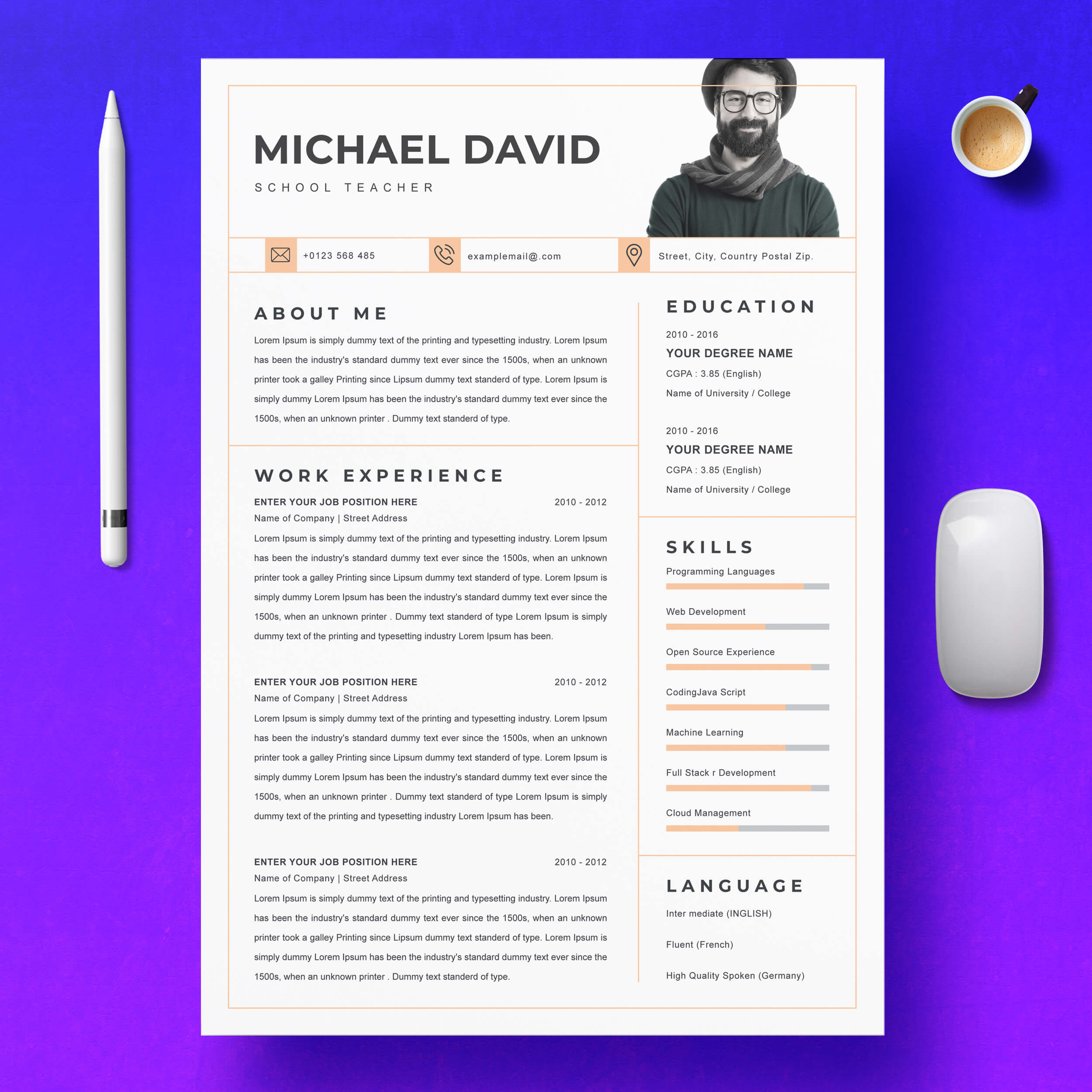 Clean and Elegant Resume Template for Creative Professionals in Design, Advertising, and Media Industries cover image.