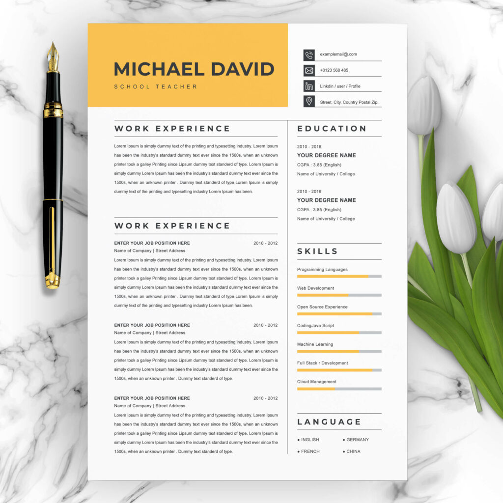 Modern Resume Design Template | Professional Resume Template Word ...