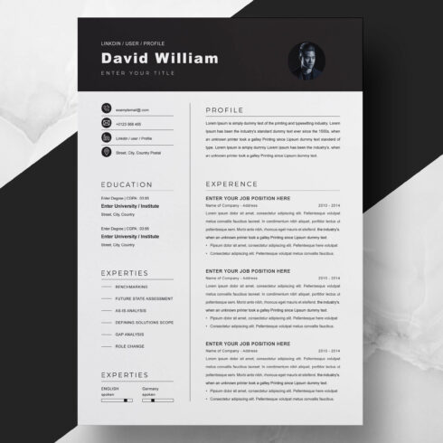 Black & White Resume Template | Professional CV Template cover image.
