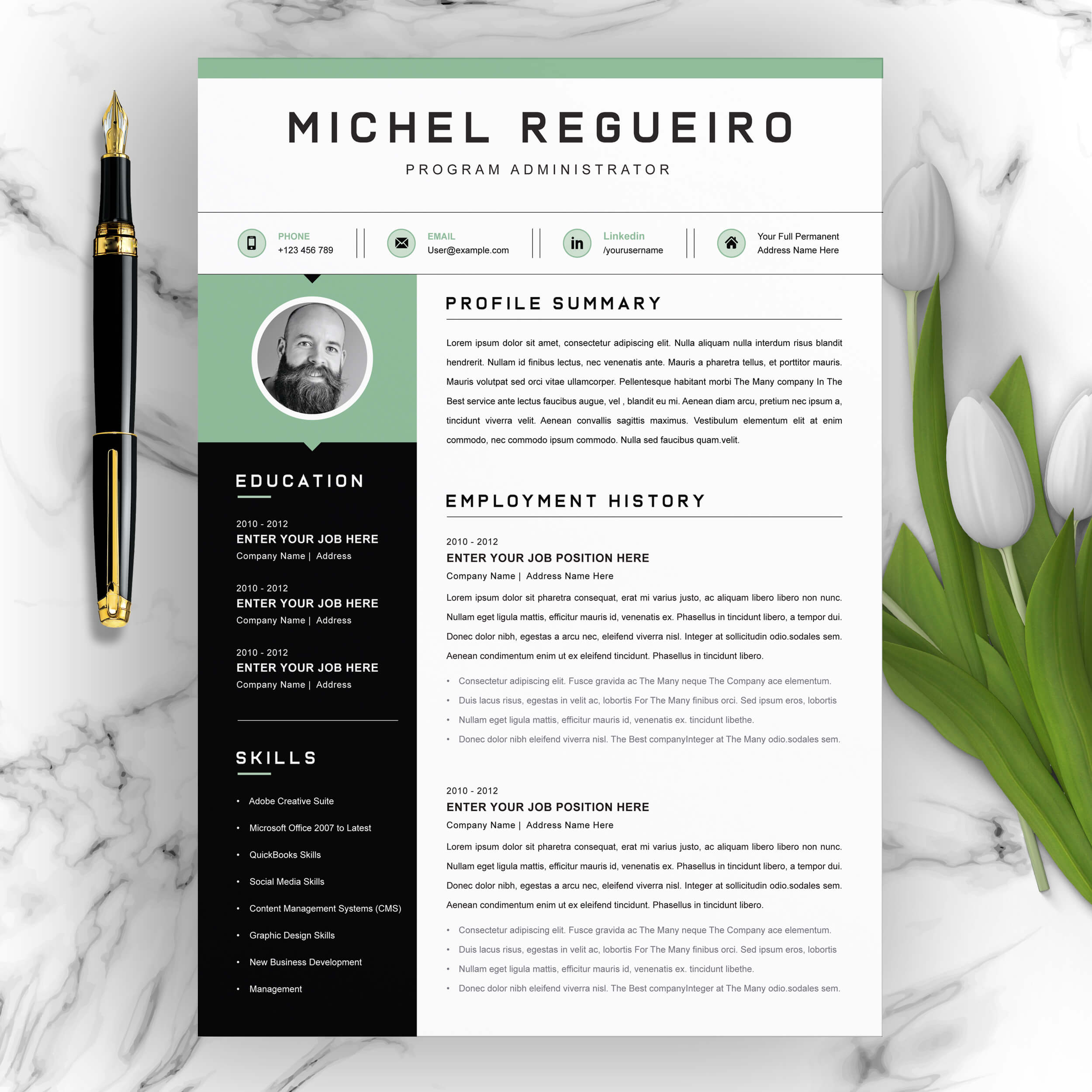 Sleek and Professional Resume Template for Career Advancement in Business, Finance, and Management Fields cover image.