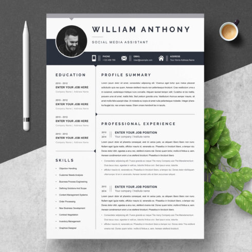 Social Media Assistant Resume Template Design | Resume Word Template cover image.
