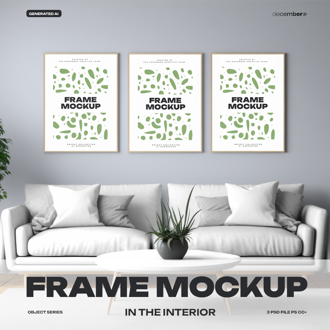 3 Mockups of Frames in the Interior AI Generated cover image.