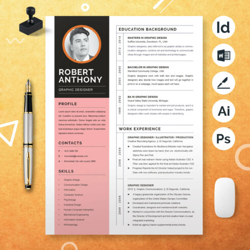 Professional Graphic Designer Resume Template | Word Resume Template cover image.