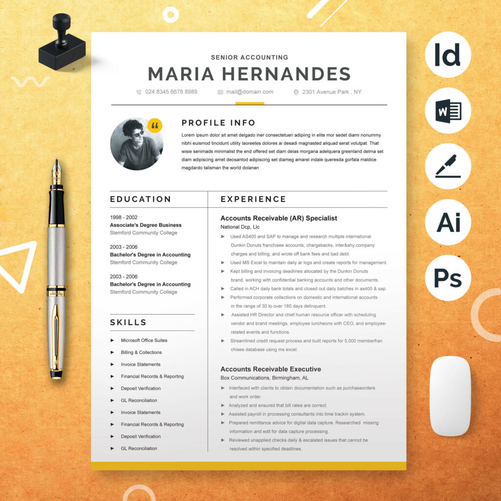 Senior Accounting CV Template | Resume Template - MasterBundles