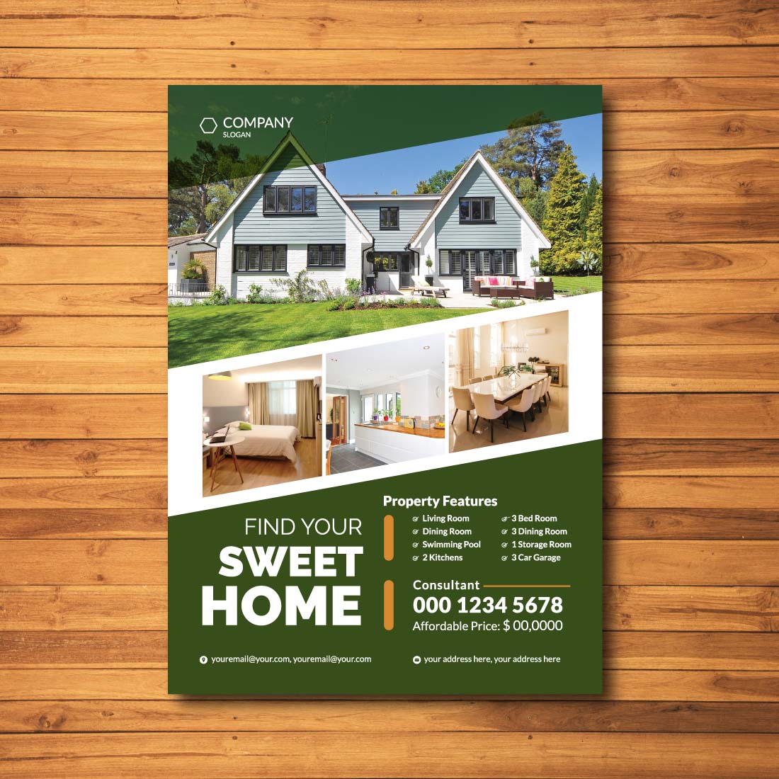 3 Real Estate Flyer Template Design preview image.
