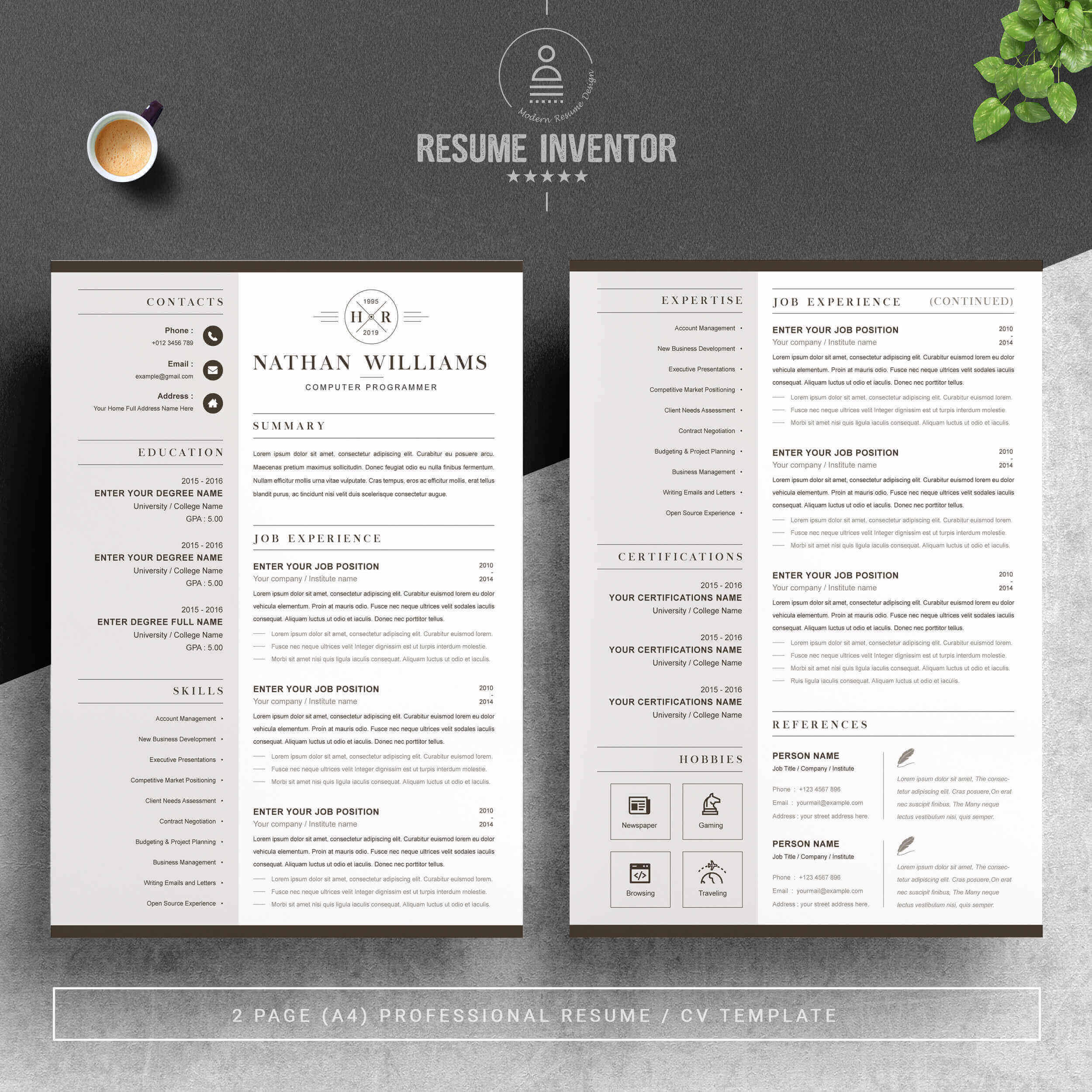 Computer Programmer Modern Resume Template | InDesign Resume Template preview image.