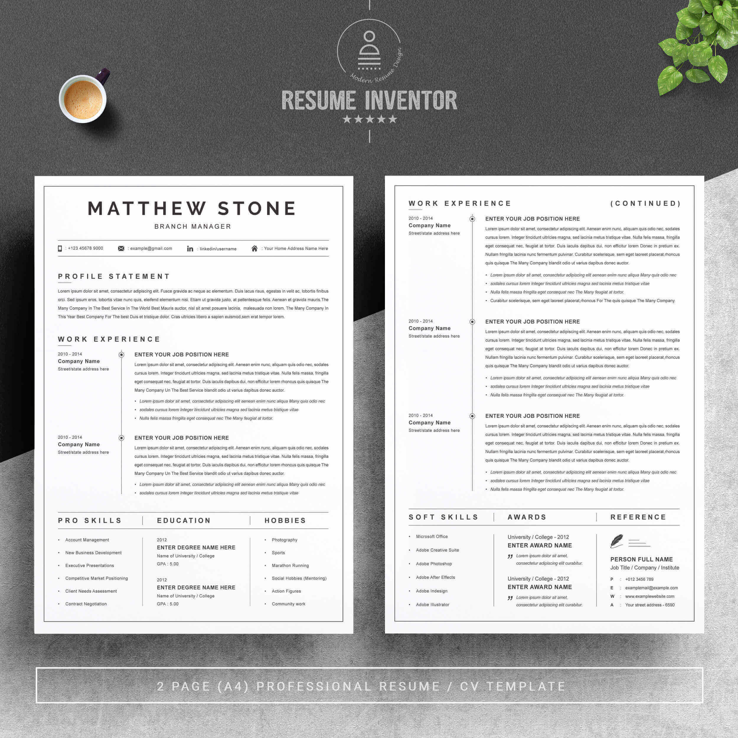 Branch Manager Clean Resume Template | Professional Resume Template preview image.
