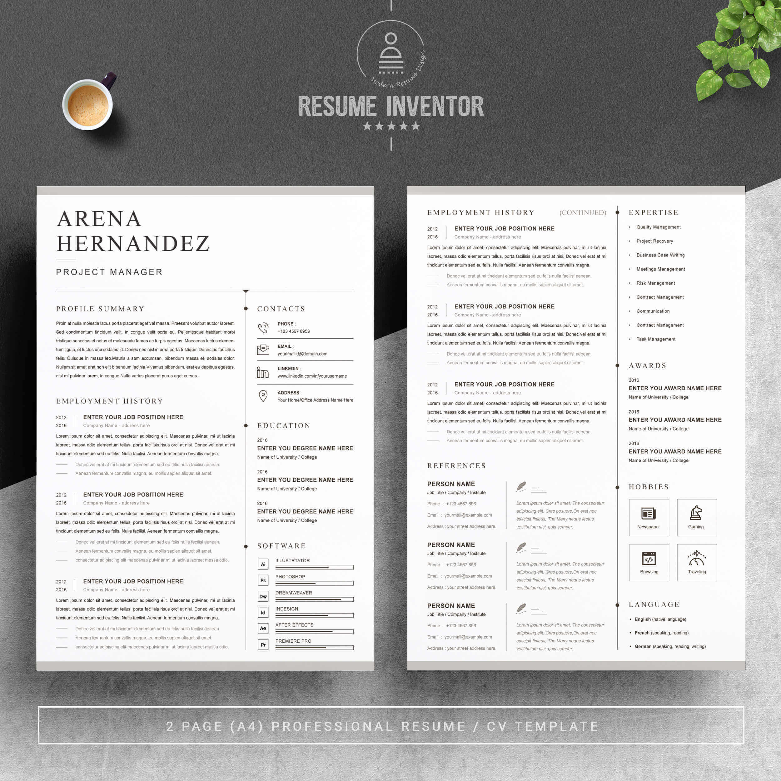 Project Manager Resume Template | Microsoft Word Resume Template preview image.