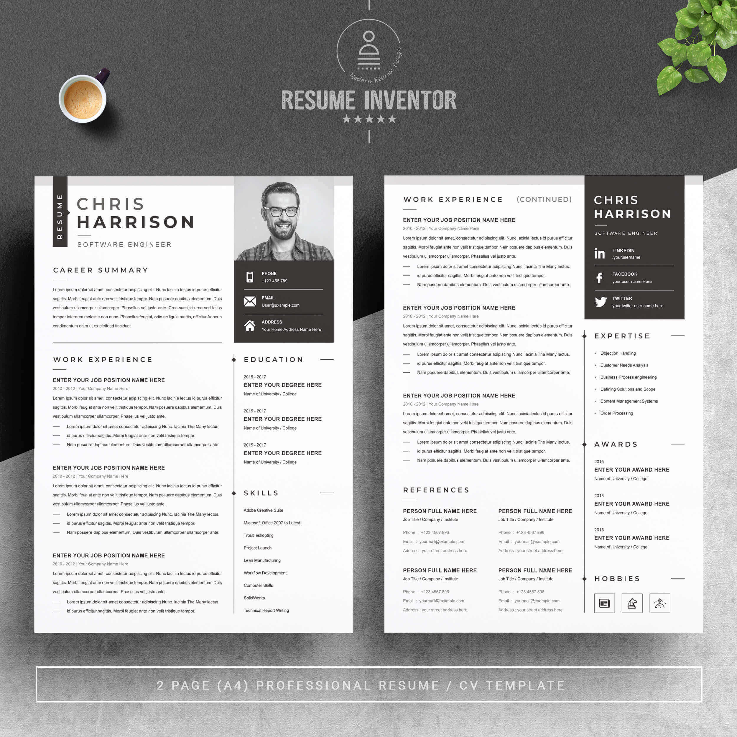 Software Engineer CV Template | Modern Resume Free Template preview image.